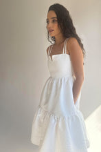 Load image into Gallery viewer, Snow-White Textured Tiered Dress With Pockets And Adjustable Stripes