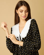 Load image into Gallery viewer, Black Flowered Dress with Detachable Collar