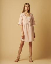 Load image into Gallery viewer, Dusty Pink Linen Blend Dress with a Decorative Collar and Striped Detail