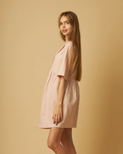 Load image into Gallery viewer, Dusty Pink Linen Blend Dress with a Decorative Collar and Striped Detail