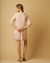 Load image into Gallery viewer, Dusty Pink Linen Blend Dress with a Decorative Collar and Striped Detail