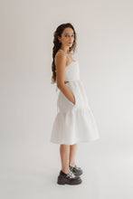 Load image into Gallery viewer, Snow-White Textured Tiered Dress With Pockets And Adjustable Stripes