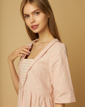 Load image into Gallery viewer, Dusty Pink Linen Blend Dress with a Decorative Collar and Striped Detail