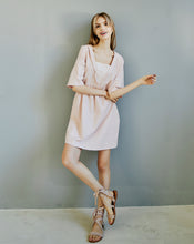 Load image into Gallery viewer, Dusty Pink Linen Blend Dress with a Decorative Collar and Striped Detail