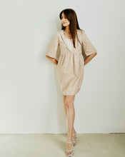 Load image into Gallery viewer, Monroe Bisque Linen Blend Dress with a Decorative Collar and Striped Detail