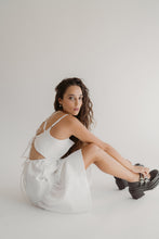 Load image into Gallery viewer, Snow-White Textured Tiered Dress With Pockets And Adjustable Stripes