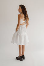 Load image into Gallery viewer, Snow-White Textured Tiered Dress With Pockets And Adjustable Stripes