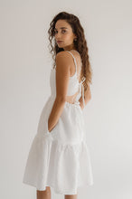 Load image into Gallery viewer, Snow-White Textured Tiered Dress With Pockets And Adjustable Stripes