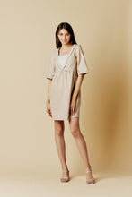 Load image into Gallery viewer, Monroe Bisque Linen Blend Dress with a Decorative Collar and Striped Detail
