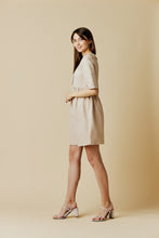Load image into Gallery viewer, Monroe Bisque Linen Blend Dress with a Decorative Collar and Striped Detail