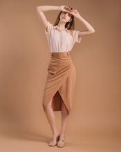 Load image into Gallery viewer, Hazelnut Brown Asymmetric Skirt with a Tie Belt