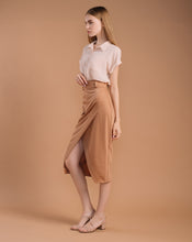 Load image into Gallery viewer, Hazelnut Brown Asymmetric Skirt with a Tie Belt
