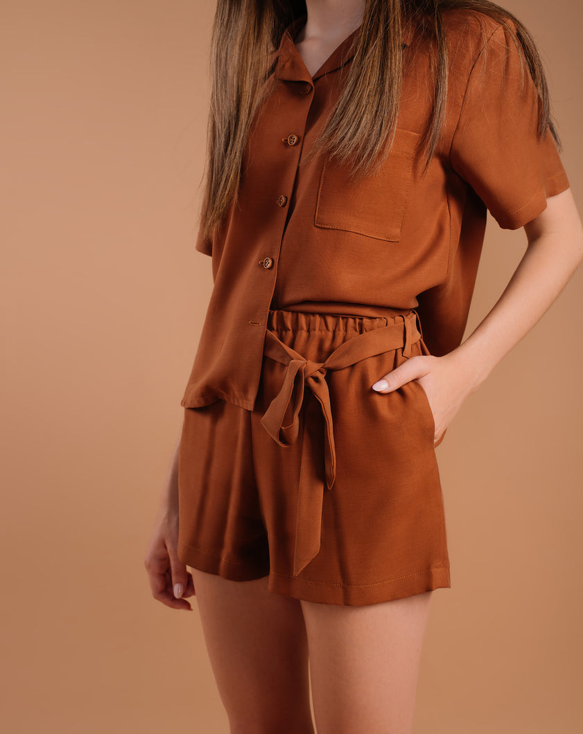 Tencel Hazelnut Color Shirt & Shorts Set